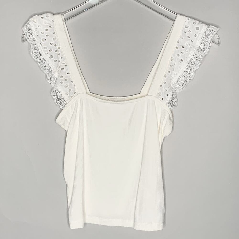 Heartloom White Eyelet Lace-Trim Tank Top